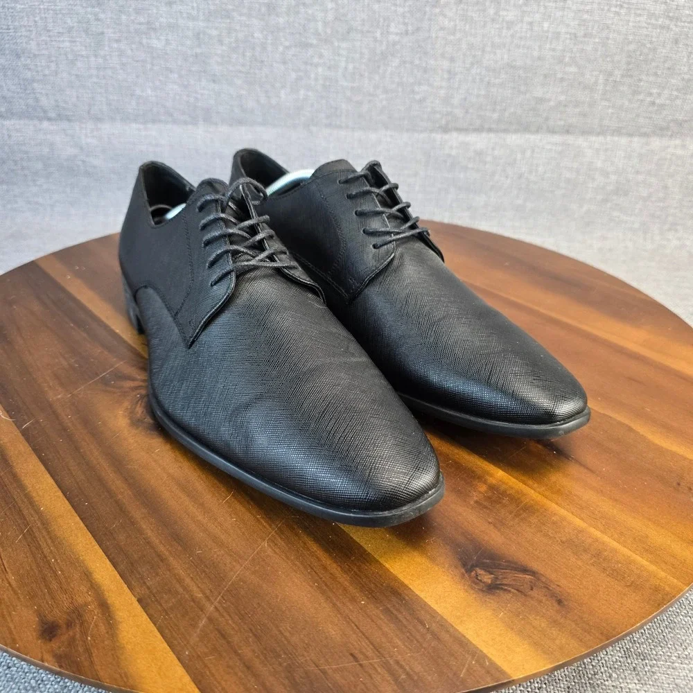 Abound Mens Black Textured Synthetic Lace Up Derby Dress Shoes Size 12M‎
